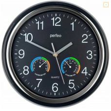 Часы PERFEO “PF-WC-012”, круг.30см,чёрные ( PF_C3078) температура,влажность