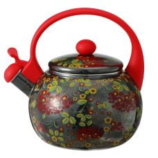 Чайник эмалированный KELLI KL-4454 (2,5 л) чёрно-красный с узорами